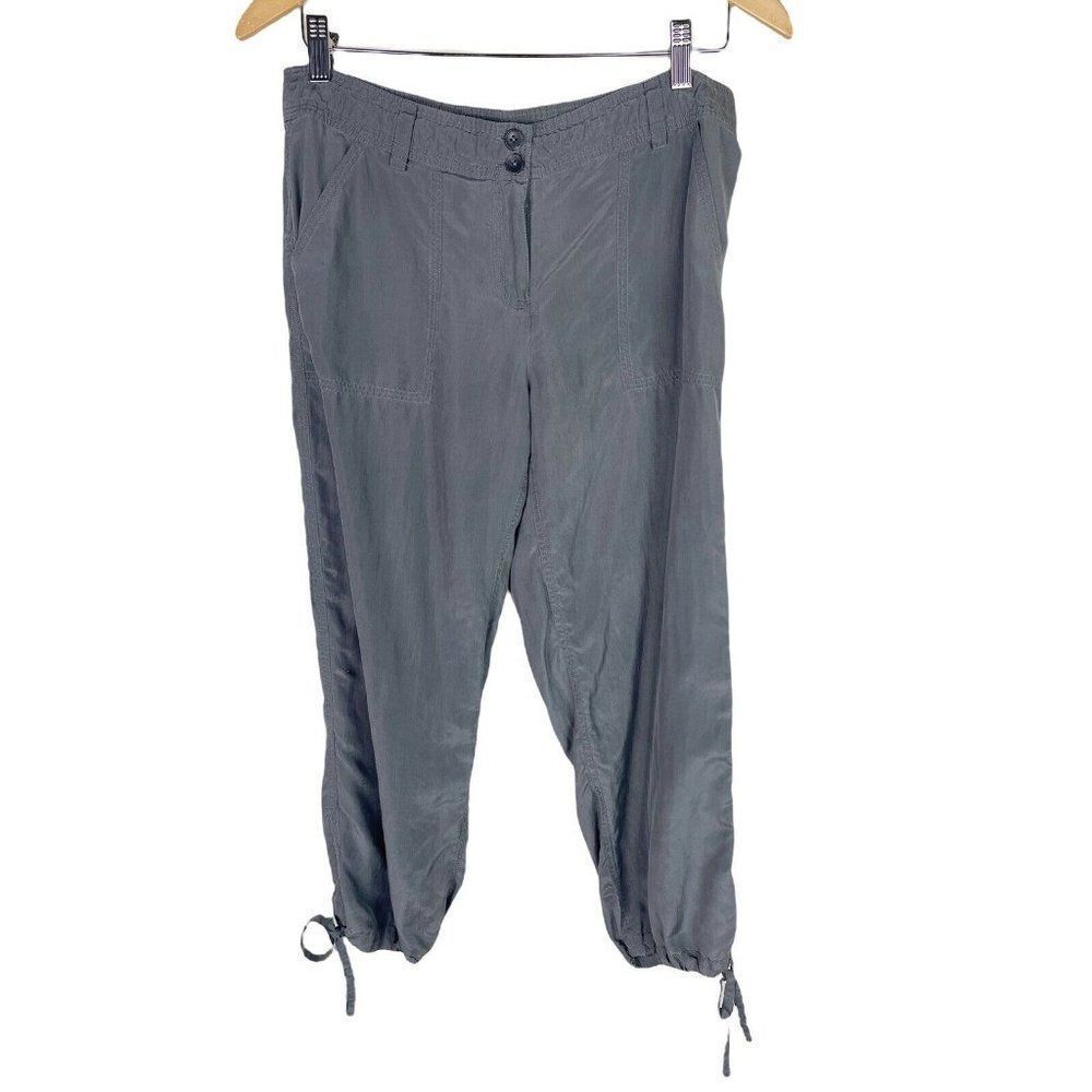 Tommy Bahama gray silk drawstring button up joggers size 6